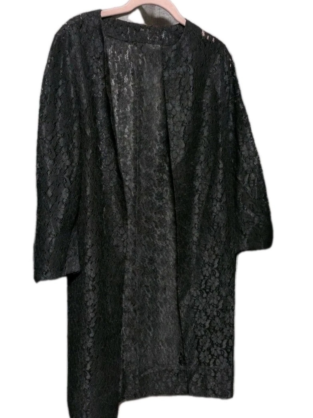 Vintage Black Lace Long Jacket, Swing Coat  Rockabilly 50s Vibe Duster Large